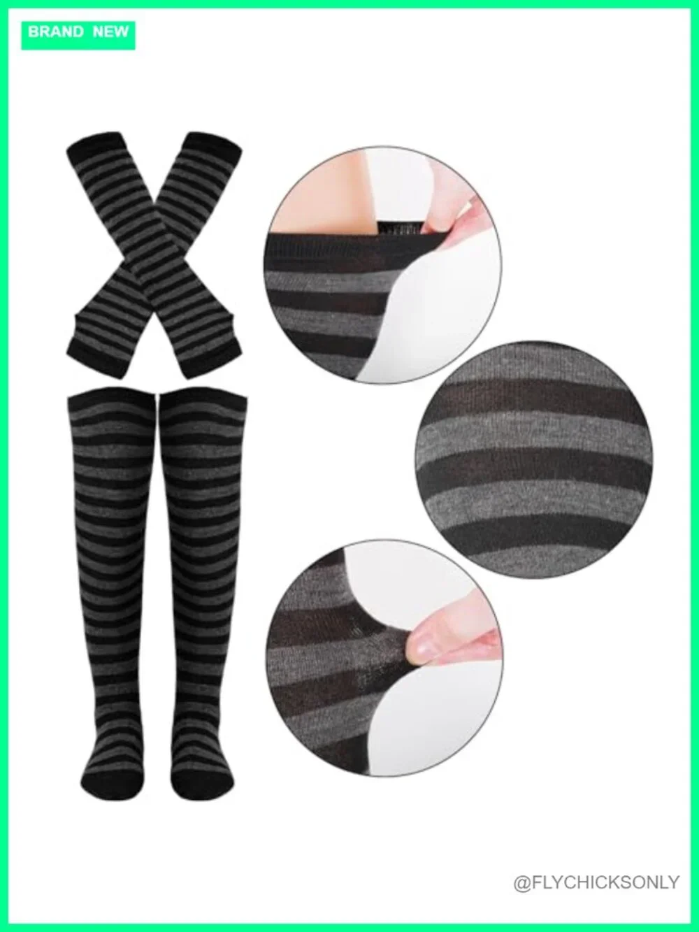 Striped Knee High Socks and Arm Warmer Fingerless Gloves Set
